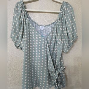 Women's Green Polka Dot Wrap Top